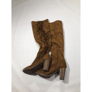 Breckelles Brown Braided Fringe Western High Heel Boots Size 9